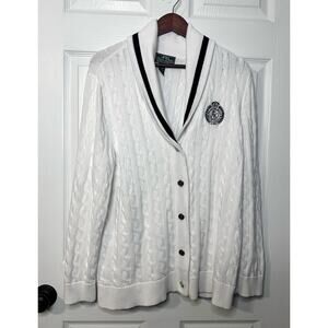 White L-RL Lauren Active Women's Size 1x Cable Knit Sweater w/Crest ralph lauren